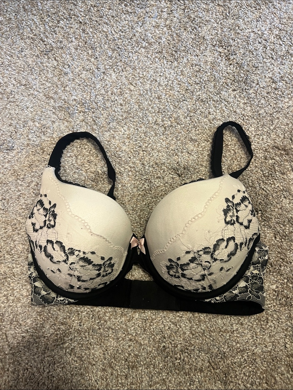 Victoria's Secret Cream and Black Lace Padded Underwire Bra
